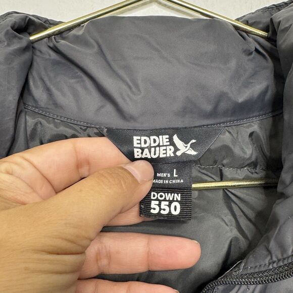 Eddie Bauer Men Vest Large Down 550 Puffer Charcoal Packable Outdoor Hiking - Picture 4 of 12